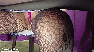 Vibrator remote control triggers squirt orgasm at public camp!