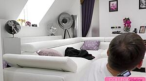 ALEXIA STRIPS TO LINGERIE FOR SEXY SCHOOLGIRL PHOTOSHOOT THEN GETS WET PUSSY LICKED!