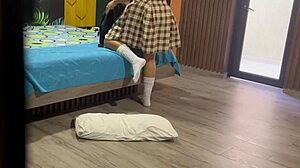 hijastra nalgona stuffs dildo up her ass in school uniform i jerk off to her moans and cum hard