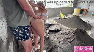 Big ass slut bound and fucked rough pov in public outdoor construction site