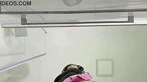 sexy milf strips bra off in bathroom flashing shaved pussy and naked curvy ass