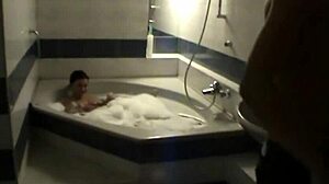 Anastasia and bumbas splash into jacuzzi with roommate's natural tits and young fun!