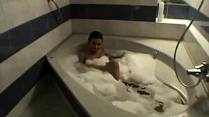 Anastasia and bumbas splash into jacuzzi with roommate's natural tits and young fun!