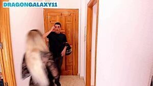 busty blonde milf mommy surprises delivery boy with deepthroat blowjob