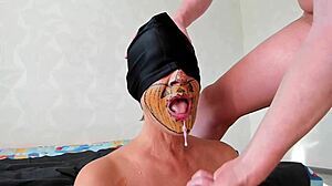Gilf gulps massive cumshot mouthful from young stud eagerly.