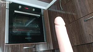 hairy mature pussy stretched by huge dildo close-up squirting