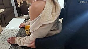 A stepdaughter gets surprised during breakfast in the kitchen 😲🍳💦