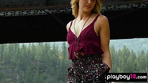 blonde canadian anna katarina strips naked outdoors strumming guitar pussy tits exposed