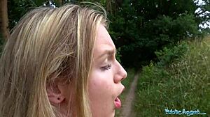 public agent i fuck this horny blonde's tight body for cash in forest