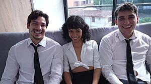 Petite Adorable Brunette Cindy Luna's Interview Turns Double Vaginal Gangbang!