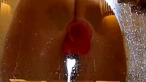 Juicy Ass Girl Fucks Pink Dildo In Dripping Shower