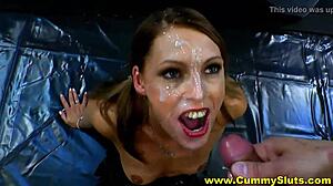 dirty brunette milf gangbanged bukkake cum drenched facial