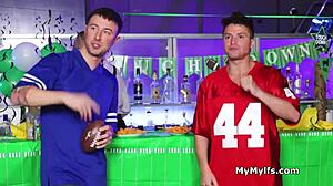 sexy blonde bartender gets freeused and shared by horny guys in hardcore threesome game