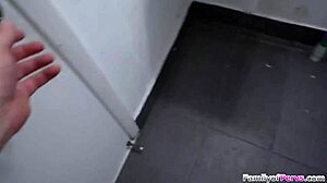 stepsis deepthroats stepbro's black cock in restroom!