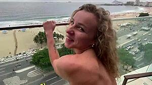 Brazillian teen anal creampie pounded on rio balcony pov