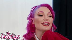 busty lily lou double dildos kay lovely's wet pussy to orgasm!