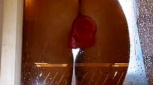Juicy Ass Girl Fucks Pink Dildo In Dripping Shower