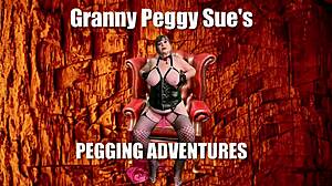 granny peggy sue gears up to peg her man but explodes in orgasm first