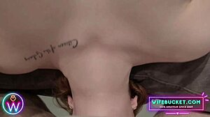 pale redhead milf kneels homemade sucking cock till cumshot