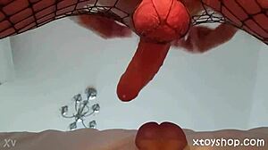 Trans fishnet fleshlight solo fuck ends in hot cum