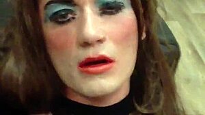 tranny stuffs huge cucumber for massive cumshot explosion