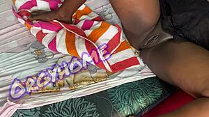juicy ebony housewife plays sex game with shaved pussy bent over