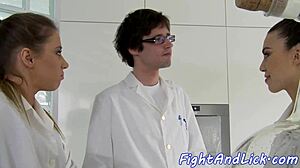 nurse babes wrestle then dive into wet pussies