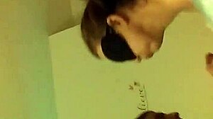 blindfolded oldie gives sloppy blowjob now