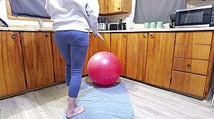 horny girl humps workout ball till she squirts in crazy orgasm