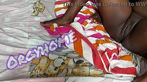 juicy ebony housewife plays sex game with shaved pussy bent over