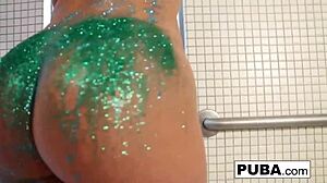 Christiana Glitters in Shower and Bathtub Nude