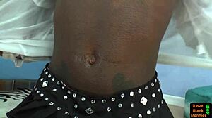 Ebony Shemale In Stockings Jerks Massive Cock Solo Closeup