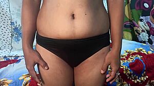 Desi Indian Teen Girlfriend's Hairy Pussy Bent Over for Rough Doggystyle Creampie Closeup