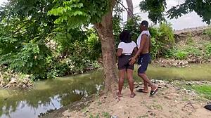 Chubby girlfriend screams during huge ass worship in forest outdoor fuck