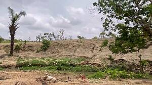 Chubby girlfriend screams during huge ass worship in forest outdoor fuck