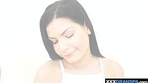 pervy old grandpa licks teen 18+ shaved pussy then fucks her hard on bed