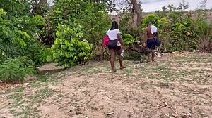 Chubby girlfriend screams during huge ass worship in forest outdoor fuck