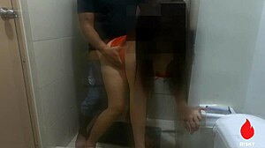 boyfriend gone i fuck friend in bathroom for cum bukkake bath!