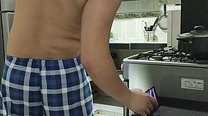 step-nephew bends me over kitchen counter deepthroat cum in mouth before work