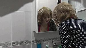 Wife's kitchen neighbor doggy bed pussy fuck cumshot orgasm stockings natural tits