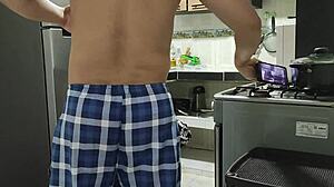 step-nephew bends me over kitchen counter deepthroat cum in mouth before work