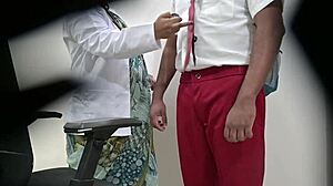 lady doc strokes schoolboy's hard dick during exam 😏🔥
