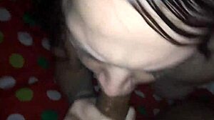 Brunette BBW wife kneels for stranger's blowjob ending in POV facial cumshot