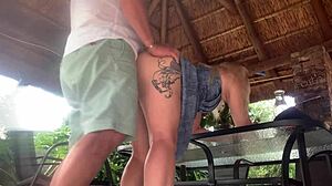 hot blonde neighbor upskirt creampie pussy fuck outdoors homemade