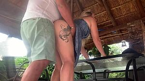 hot blonde neighbor upskirt creampie pussy fuck outdoors homemade