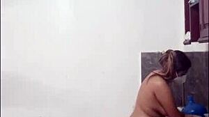 Cute Naked Latina Cooking Seductively in Kitchen