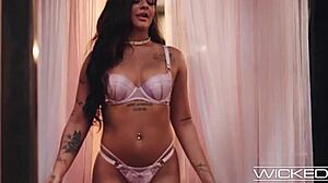 Inked Lingerie Babe's Nipples Pierced for Sloppy Doggystyle