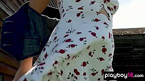 Jenessa Dawn bares shaved pussy on her country ranch