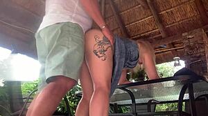 hot blonde neighbor upskirt creampie pussy fuck outdoors homemade