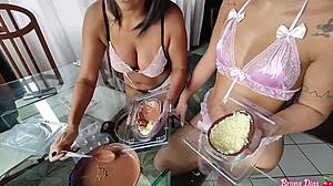 Lesbian ex licks chocolate pussy and squirts orgasms